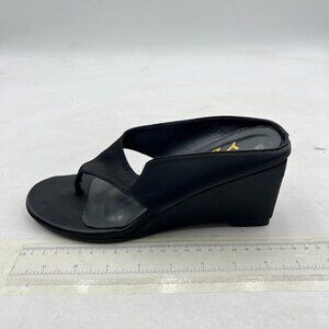 YDN Black Comfy Open Toe Flip Flops High Wedge Heels Thong Sandals Dressy Shoes